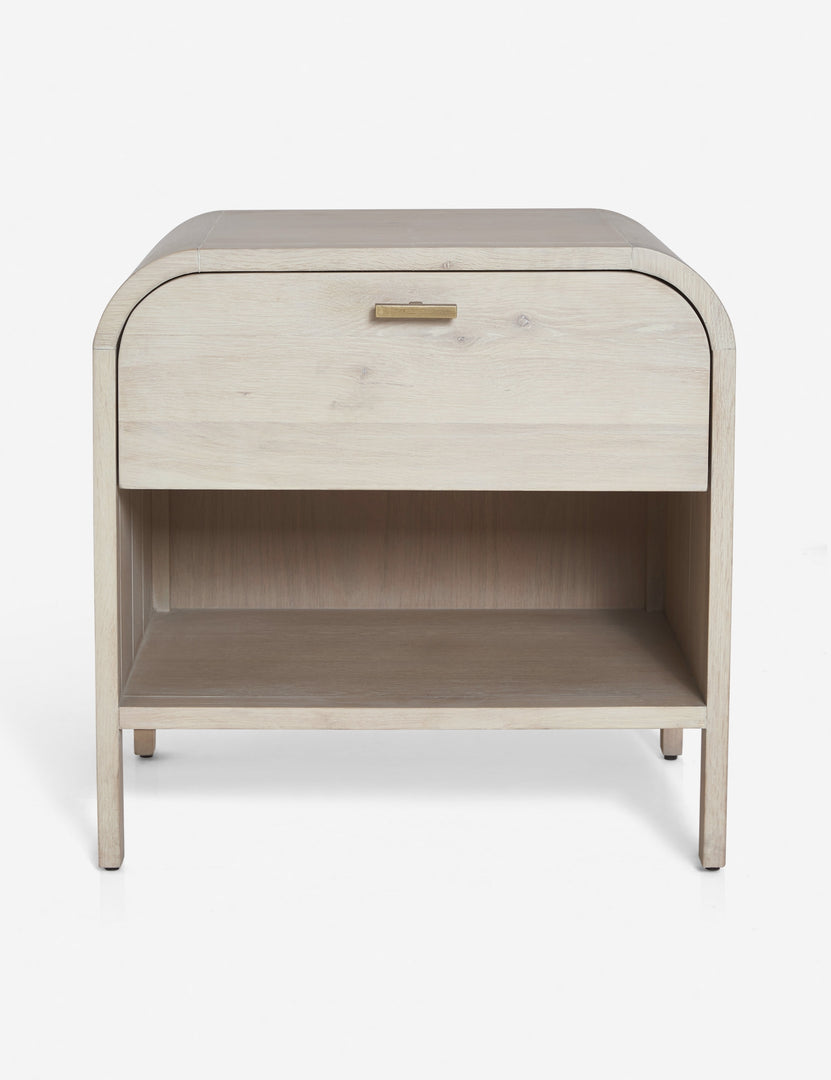 #color::natural | Brooke one drawer whitewashed nightstand with an open shelf and sleek iron pull