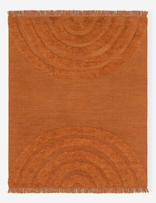 #size::2--x-3- #size::3--x-5- #size::5--x-8- #size::8--x-10- #size::9--x-12- #color::rust #size::10--x-14- | Arches Rust orange 100% wool Rug featuring a high-low pile arched design by Sarah Sherman Samuel