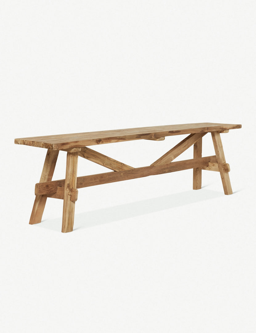 | Angled left view of the Arlene craftsman-style antiqued teak wood bench