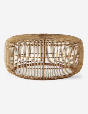 Amina round coffee table with an open-weave radial design
