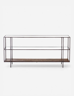 Asher three-tiered coffee table with a wooden lower shelf and two glass upper shelves