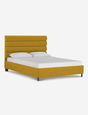 Angled view of the Bailee Citronella Velvet platform bed
