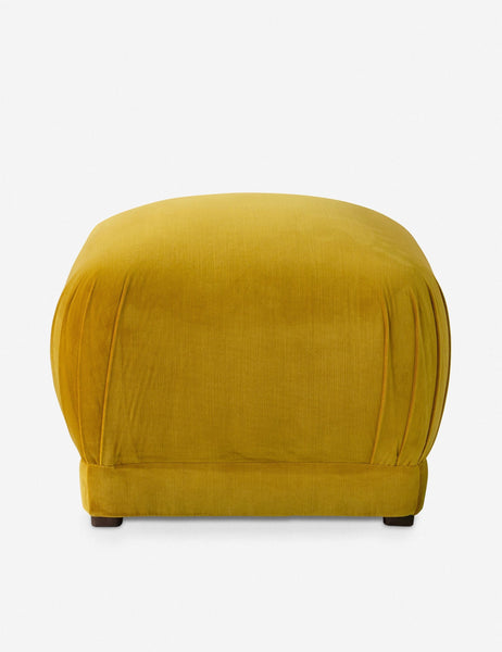 #color::citronella-velvet | Bailee citronella velvet upholstered ottoman with a pouf-like design and pleated corners