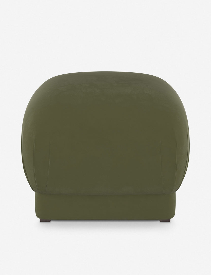 #color::moss | Bailee Moss upholstered ottoman with a pouf-like design and pleated corners