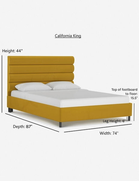#color::citronella-velvet #size::cal-king | Dimensions on the california king sized bailee citronella velvet platform bed