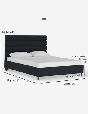 Dimensions on the full sized bailee navy velvet platform bed