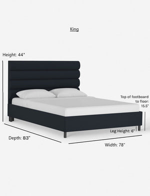 Dimensions on the queen sized bailee navy velvet platform bed