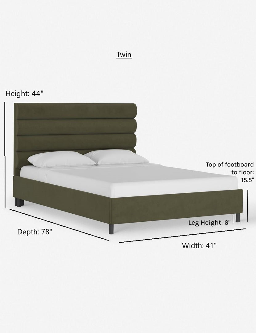 #color::moss #size::twin | Dimensions on the twin sized bailee moss velvet platform bed