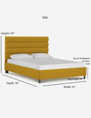 Dimensions on the twin sized bailee citronella velvet platform bed