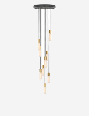 Basalt slender hexagonal 9-light pendant light by tala with brass hardware