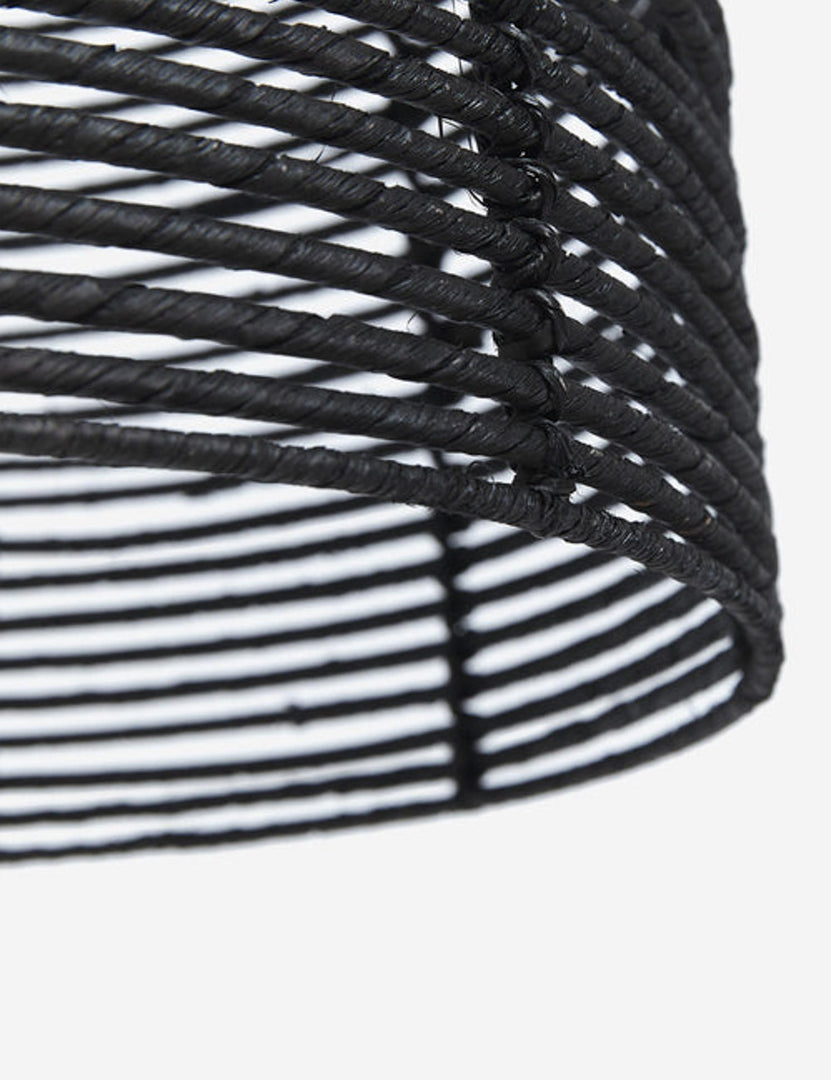 #color::black | Close up of the woven jute material on the bottom of the Beehive black jute woven pendant light