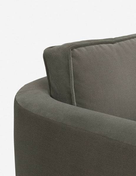 #color::Loden | Close-up of the curved back on the Belmont Loden gray accent chair