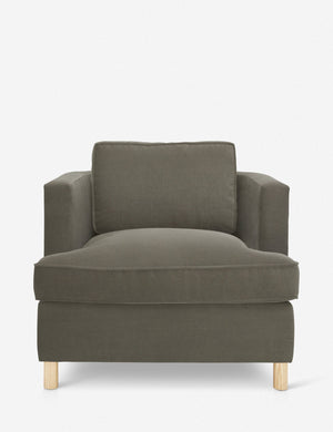 Belmont Loden gray accent chair by Ginny Macdonald with a curved back and oversized plush cushions