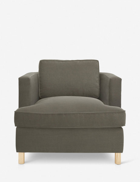 #color::Loden | Belmont Loden gray accent chair by Ginny Macdonald with a curved back and oversized plush cushions