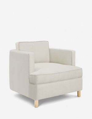 Angled view of the Belmont Natural linen accent chair
