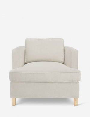 Belmont Natural linen accent chair by Ginny Macdonald with a curved back and oversized plush cushions