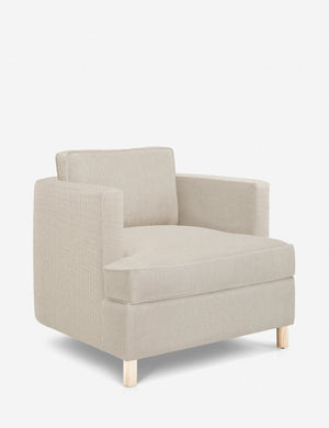 Angled view of the Belmont Stripe linen accent chair