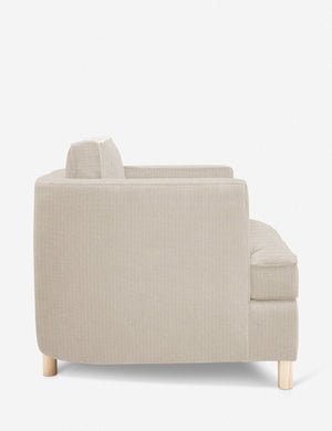 Side of the Belmont Stripe linen accent chair