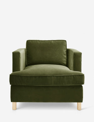Belmont Jade green velvet accent chair by Ginny Macdonald with a curved back and oversized plush cushions
