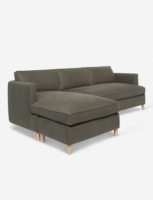 Angled view of the Belmont Loden Gray Linen left-facing sectional sofa
