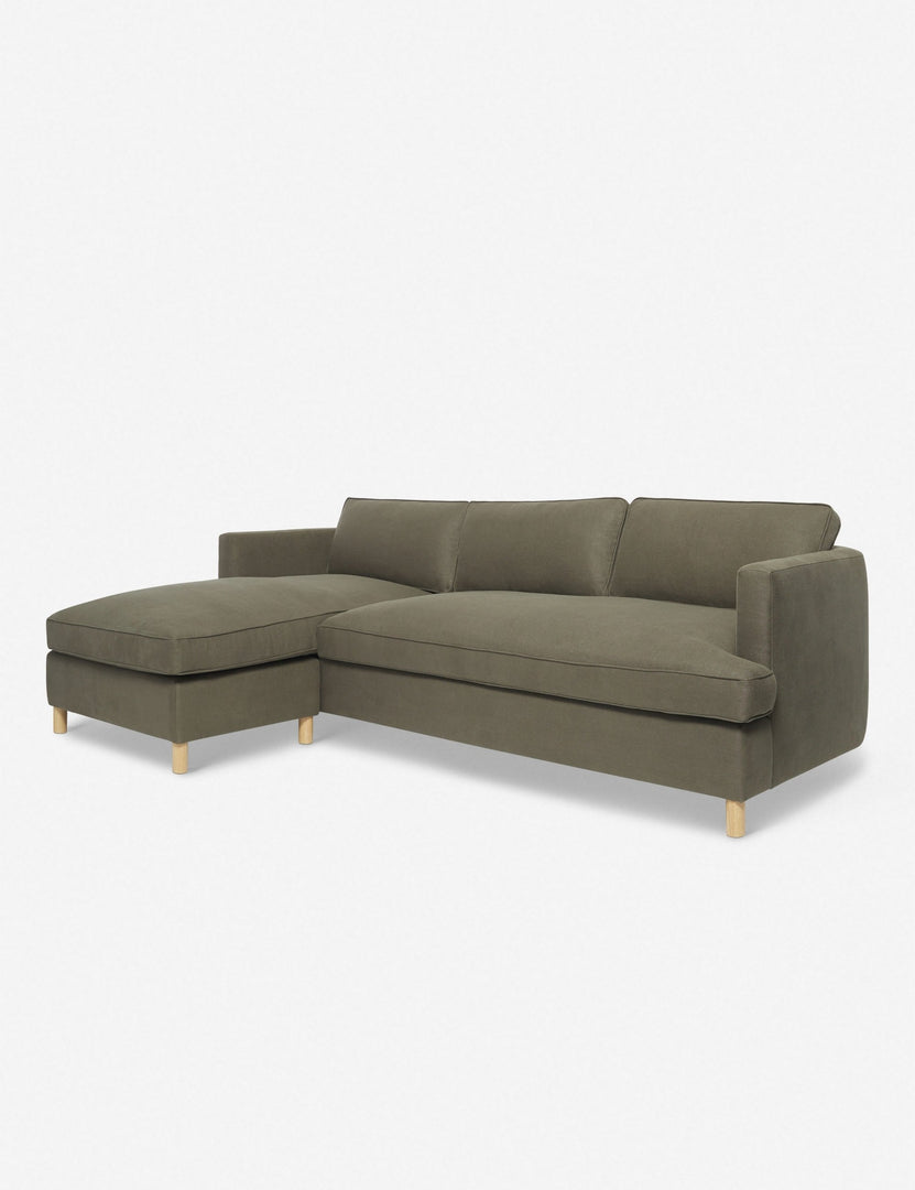 #color::loden #configuration::left-facing | Angled view of the Belmont Goldenrod Velvet left-facing sectional sofa