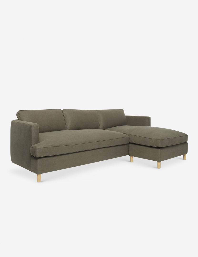 #color::loden #configuration::right-facing | Angled view of the Belmont Loden Gray Linen right-facing sectional sofa