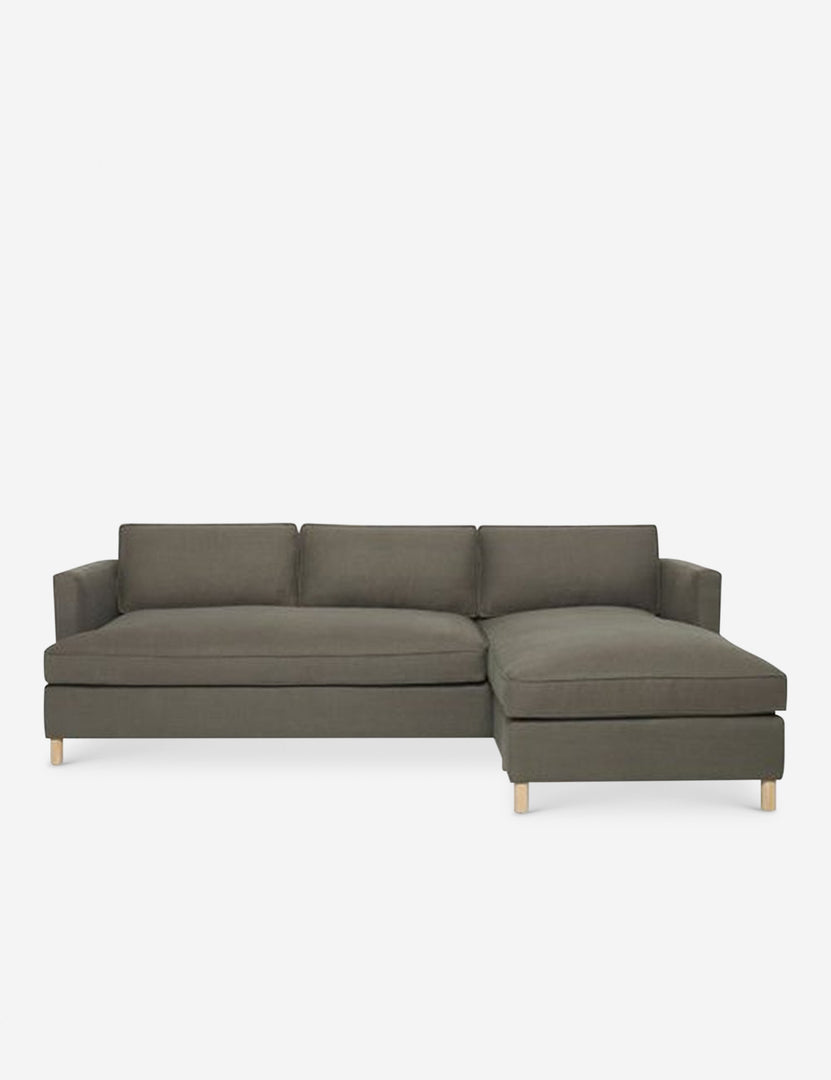 #color::loden #configuration::right-facing | Belmont Loden Gray Linen right-facing sectional sofa by Ginny Macdonald with a curved back and oversized cushions
