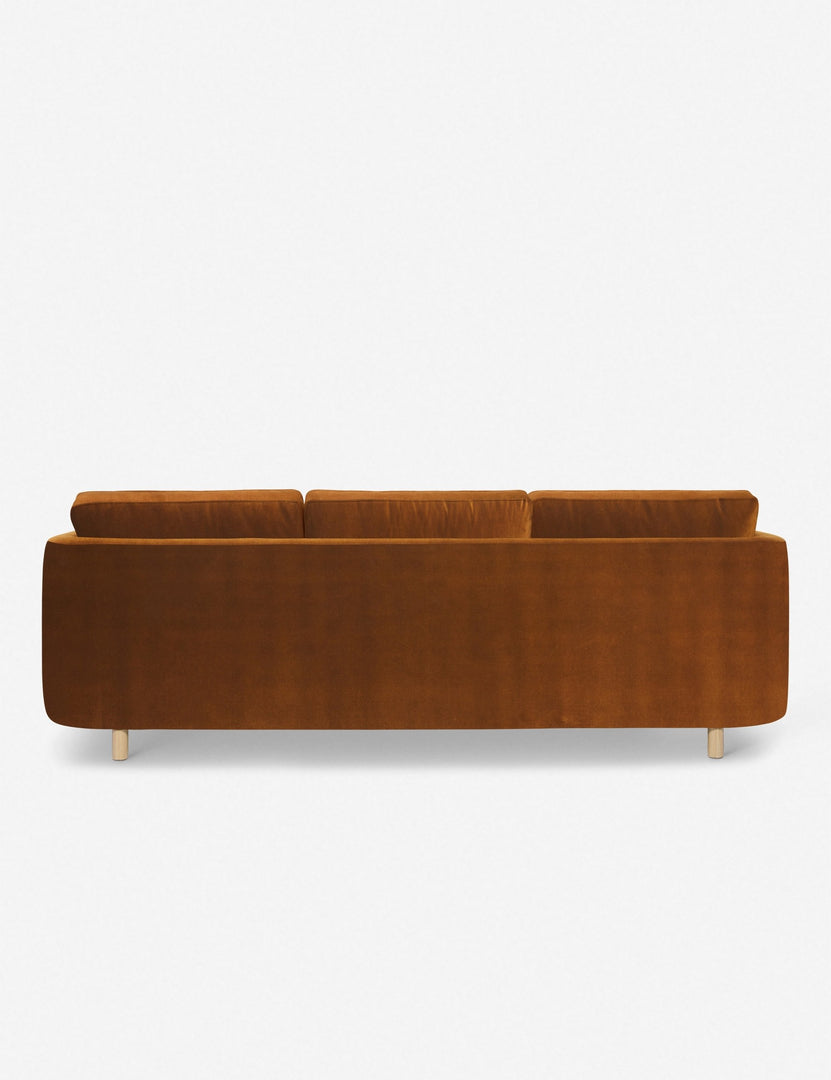 #color::cognac #configuration::left-facing | Back of the Belmont cognac velvet left-facing sectional sofa