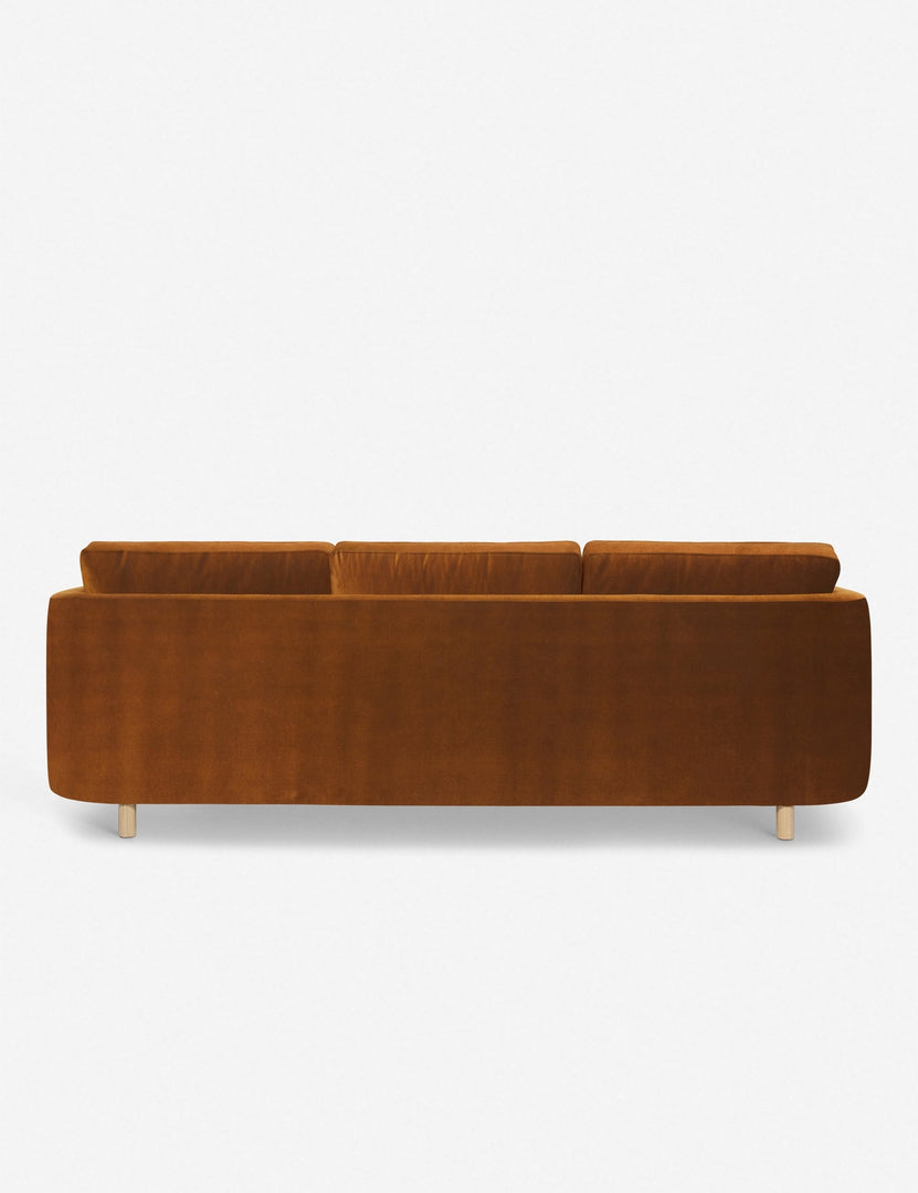 #color::cognac #configuration::right-facing | Back of the Belmont cognac velvet right-facing sectional sofa