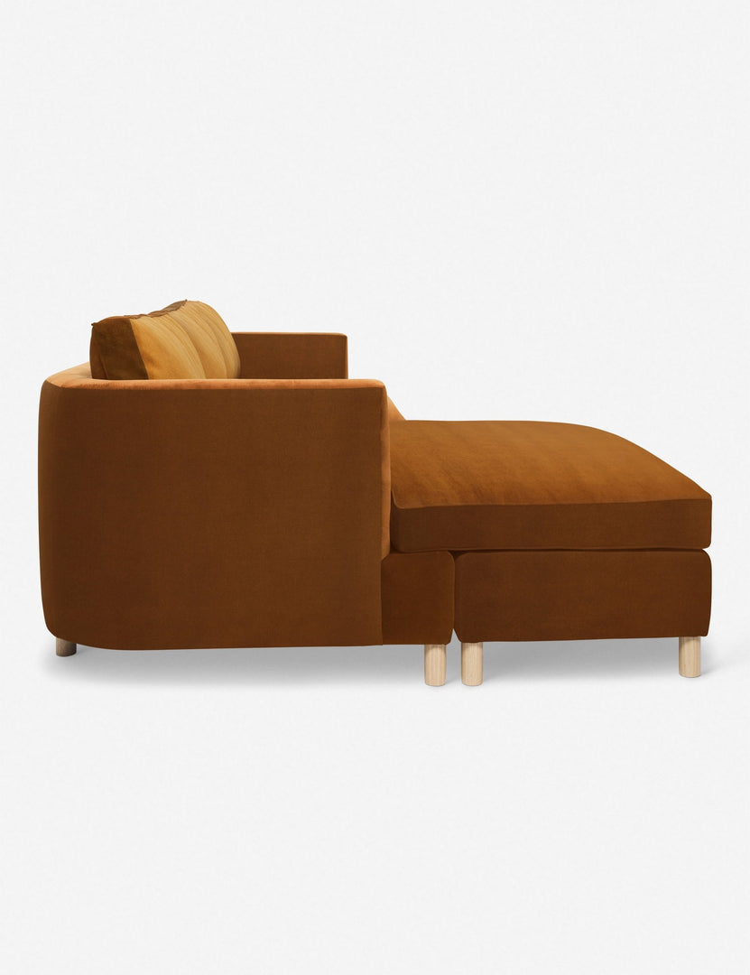 #color::cognac #configuration::left-facing | Right side Belmont cognac velvet left-facing sectional sofa
