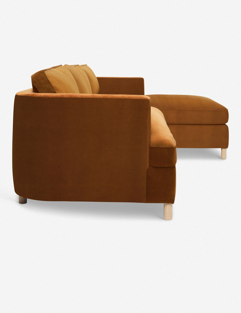#color::cognac #configuration::right-facing | Right side Belmont cognac velvet right-facing sectional sofa