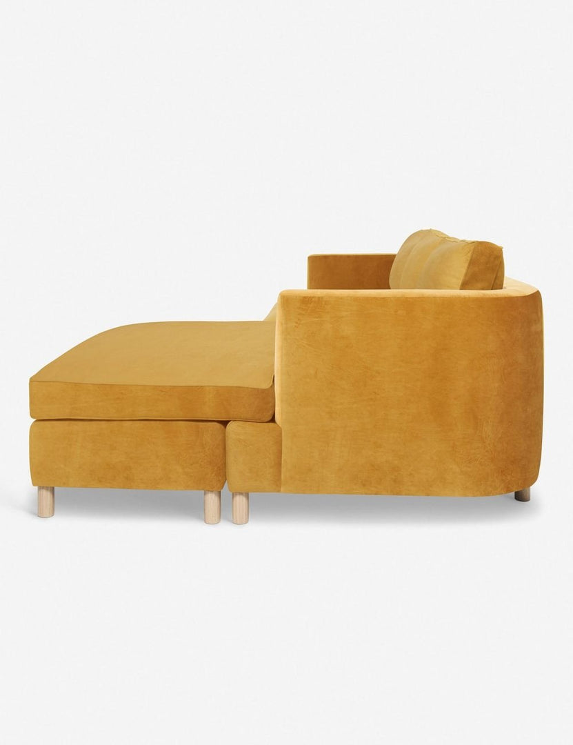 #color::goldenrod-velvet #configuration::right-facing | Left side of the Belmont Goldenrod Velvet right-facing sectional sofa