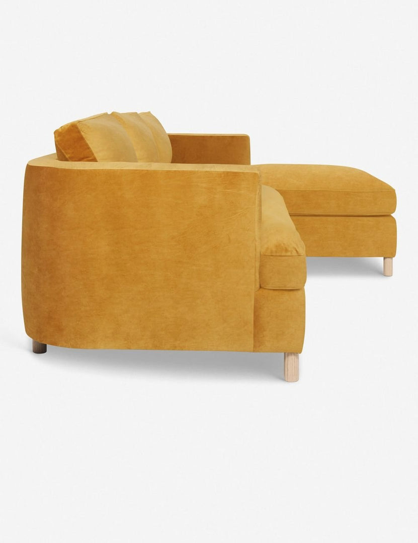 #color::goldenrod-velvet #configuration::right-facing | Right side Belmont Goldenrod Velvet right-facing sectional sofa
