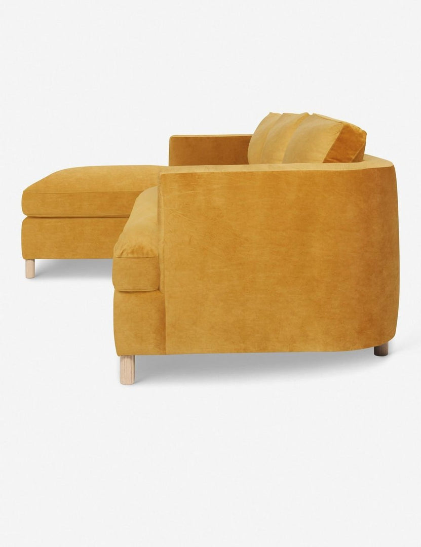 #color::goldenrod-velvet #configuration::left-facing | Left side of the Belmont Goldenrod Velvet left-facing sectional sofa