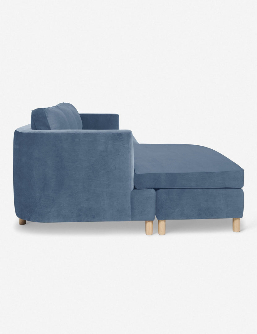 #color::harbor #configuration::left-facing | Right side Belmont Harbor Blue Velvet left-facing sectional sofa