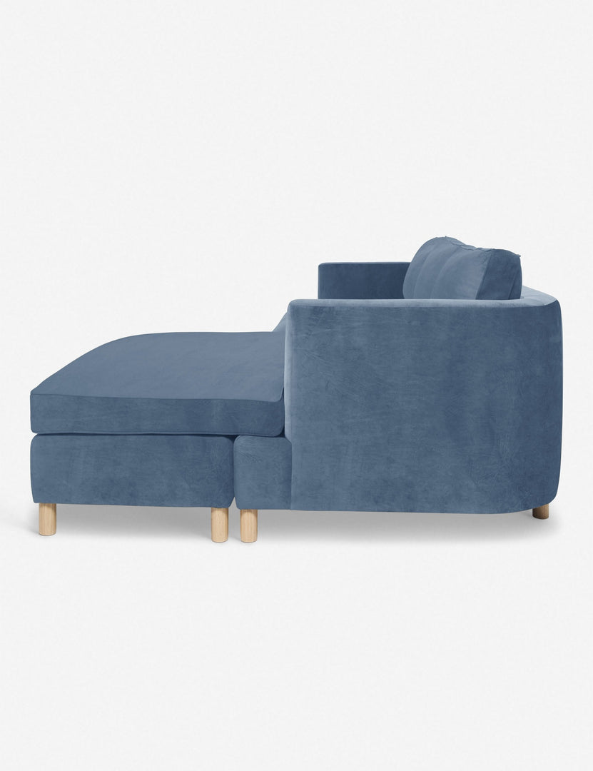 #color::harbor #configuration::right-facing | Left side of the Belmont Harbor Blue Velvet right-facing sectional sofa