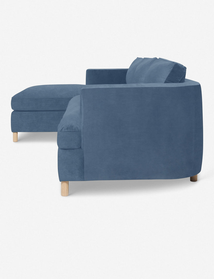 #color::harbor #configuration::left-facing | Left side of the Belmont Harbor Blue Velvet left-facing sectional sofa
