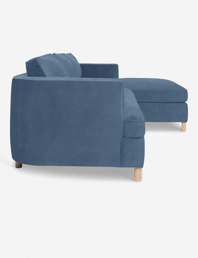 #color::harbor #configuration::right-facing | Right side Belmont Harbor Blue Velvet right-facing sectional sofa