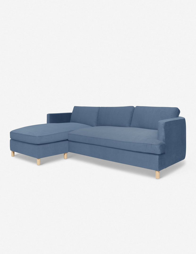 #color::harbor #configuration::left-facing | Angled view of the Belmont Harbor Blue Velvet left-facing sectional sofa