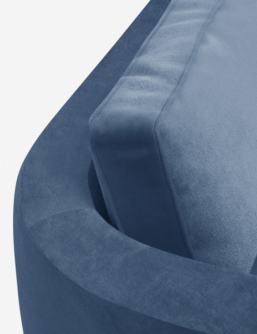#color::harbor #configuration::left-facing | The curved back on the Belmont Harbor Blue Velvet left-facing sectional sofa