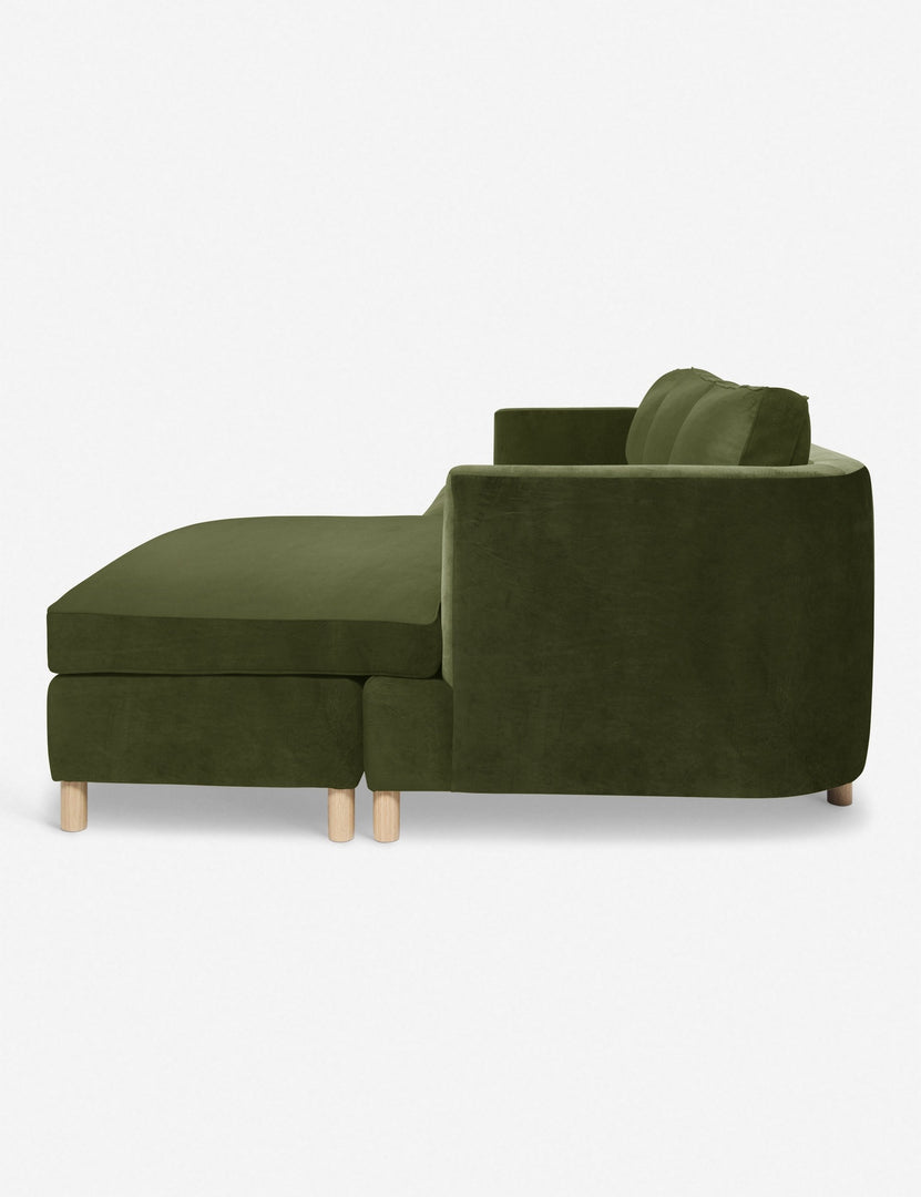 #color::jade #configuration::right-facing | Left side of the Belmont Jade Green Velvet right-facing sectional sofa