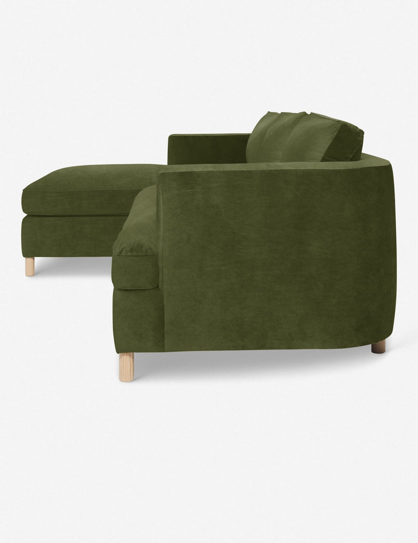 #color::jade #configuration::left-facing | Left side of the Belmont Jade Green Velvet left-facing sectional sofa