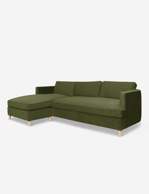 Angled view of the Belmont Jade Green Velvet left-facing sectional sofa