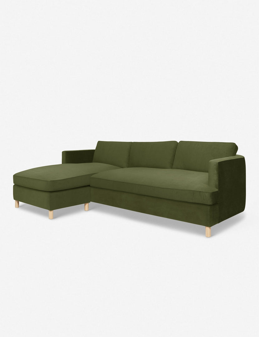 #color::jade #configuration::left-facing | Angled view of the Belmont Jade Green Velvet left-facing sectional sofa