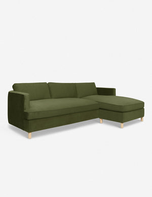 Angled view of the Belmont Jade Green Velvet right-facing sectional sofa