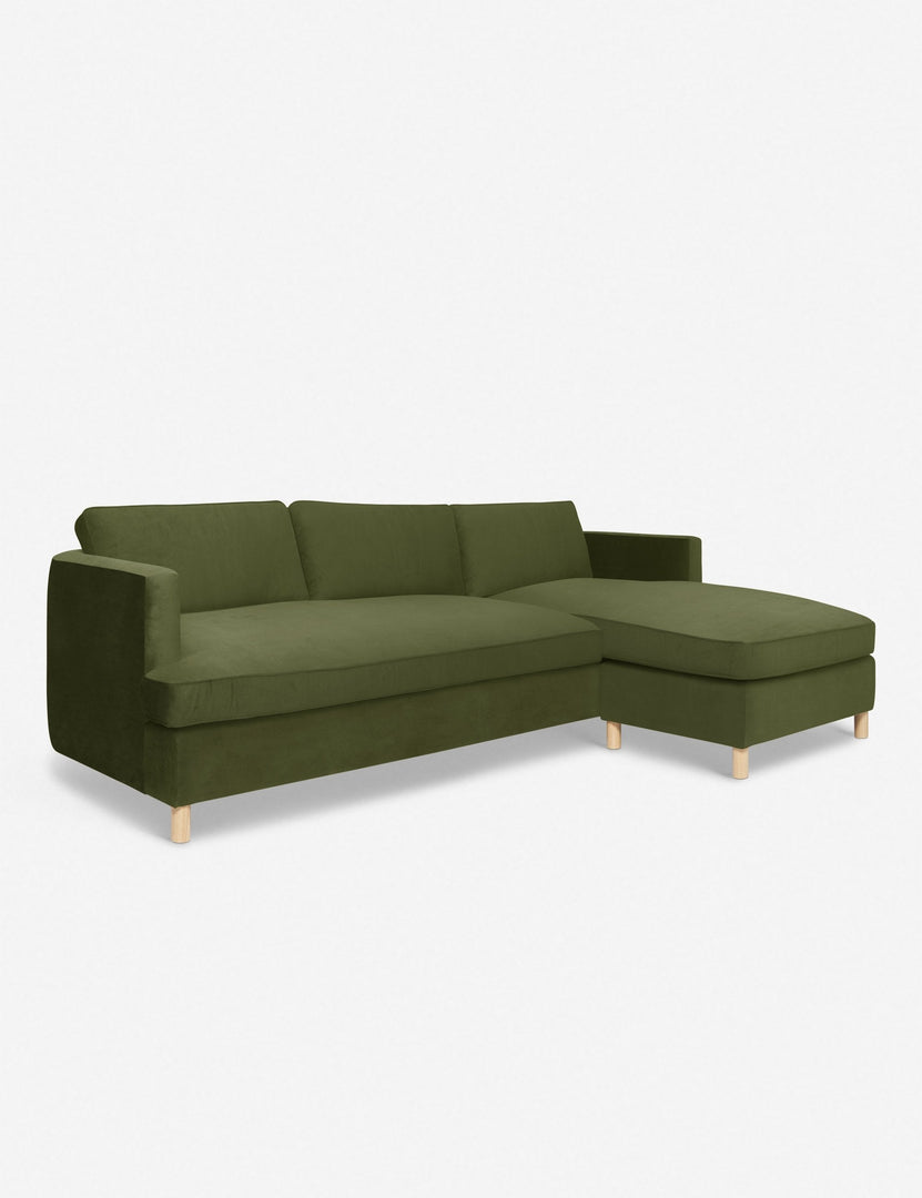 #color::jade #configuration::right-facing | Angled view of the Belmont Jade Green Velvet right-facing sectional sofa