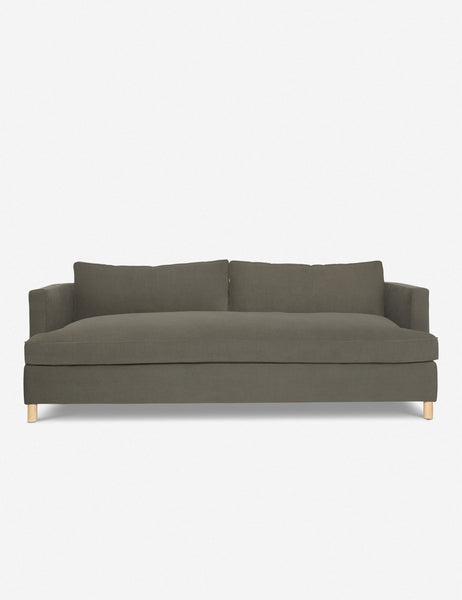 #size::72-W #size:84-W #color::loden #size::96-W | Loden Gray Velvet Belmont Sofa with curved back and oversized cushions by Ginny Macdonald