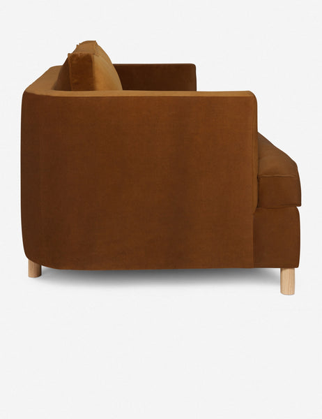 #size::72-W #size:84-W #color::cognac #size::96-W | Side of the Cognac Velvet Belmont Sofa
