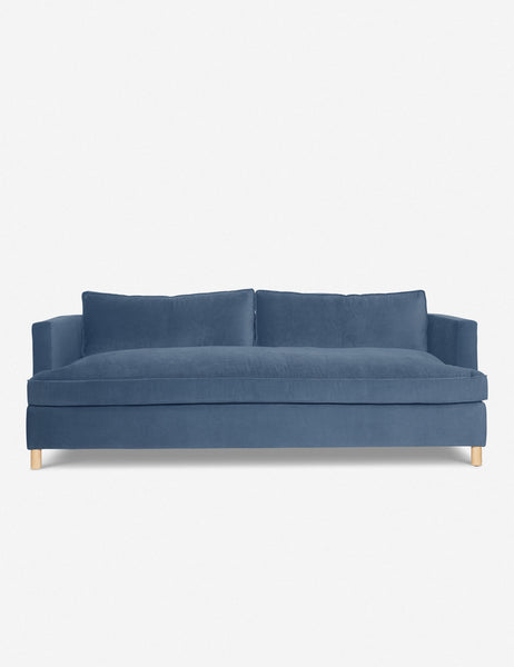 #size::72-W #size:84-W #color::harbor #size::96-W | Harbor Blue Velvet Belmont Sofa with curved back and oversized cushions by Ginny Macdonald