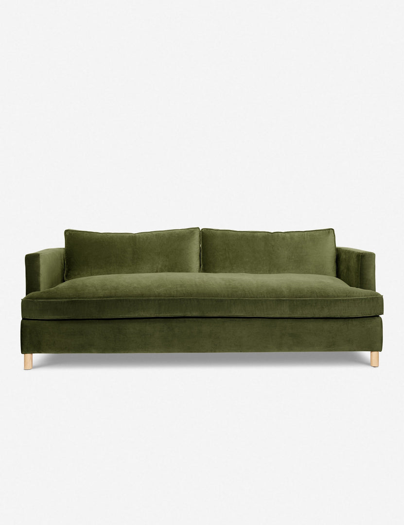 #size::72-W #size:84-W #color::jade #size::96-W | Jade Green Velvet Belmont Sofa with curved back and oversized cushions by Ginny Macdonald